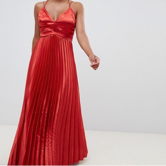 pleated satin maxi dress